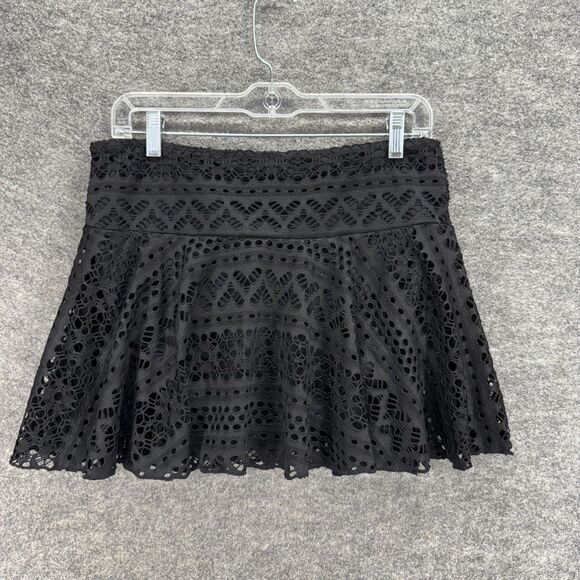 Unbranded Swim Skirt Women L Large Black Geometric Crochet Pull On Swimwear - Picture 2 of 7